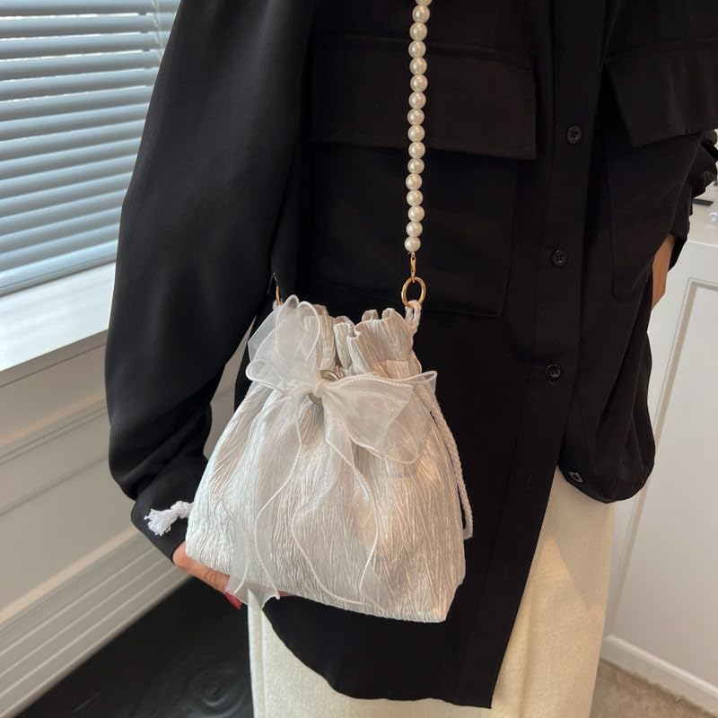 Harujiro Yukata Drawstring Bag Shoulder Pearl Lace Graduation Ceremony Hakama Womens Kimono Traditional Clothing Summer Festival Coming Age Mini