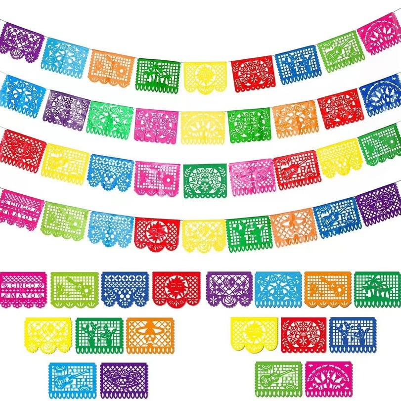 1-10Sets Mexican Fiesta Bunting Banner Felt Papel Picado Garland for Dia De Los Muertos Cinco De Mayo Party Decoration