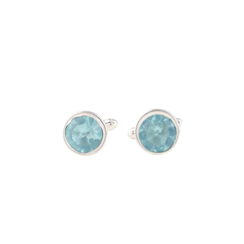 Sky Blue Topaz Gemstone 925 Sterling Silver Handmade Cufflinks 0.50" For Groom CL-4-10
