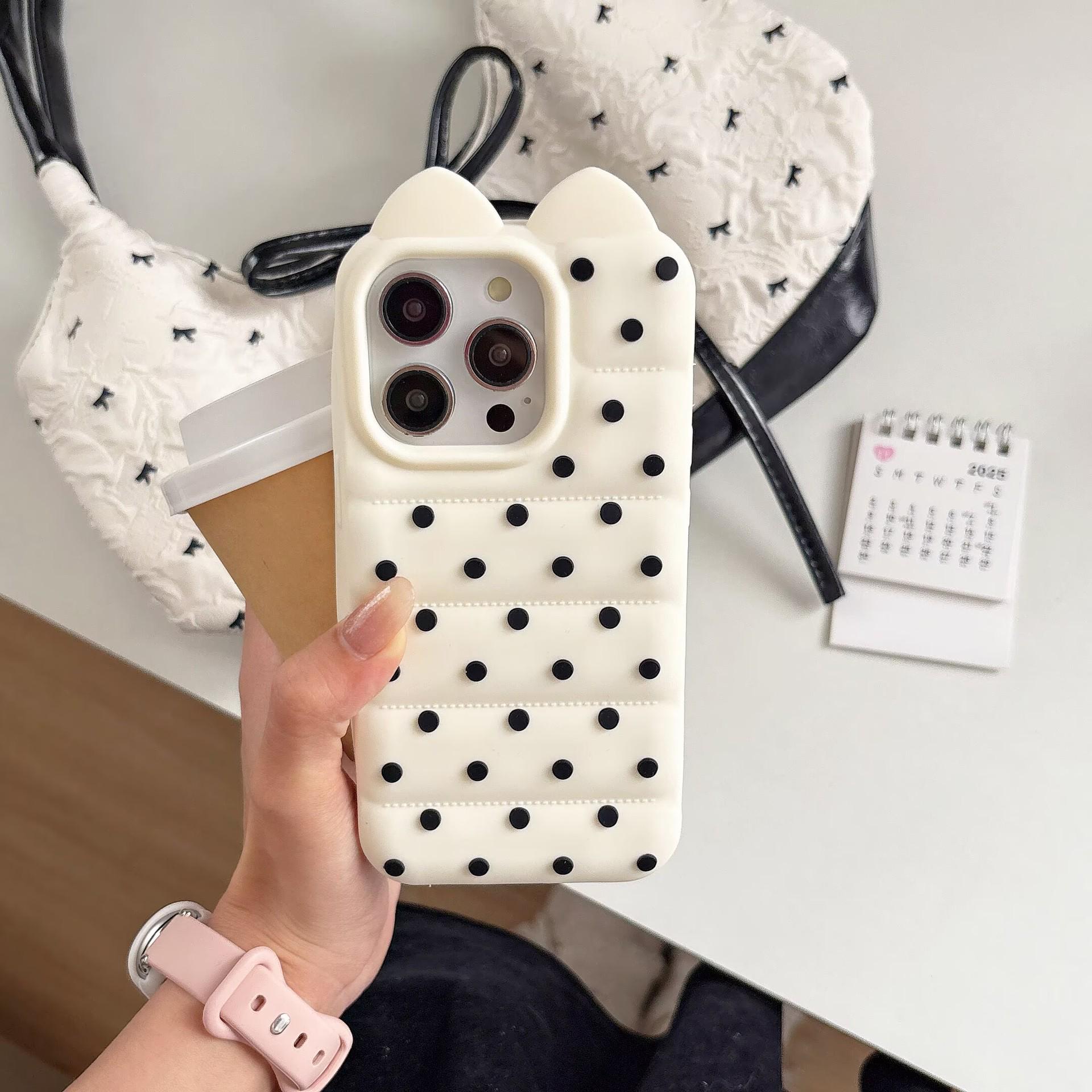 3D Polka Dot Cat Ear iPhone 14/13/12 Pro Max Drop-Proof Case iPhone 17