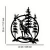 1pc Deer Silhouette Metal Wall Art, Black & Gold Forest Scene, Rustic Home Gift for Christmas