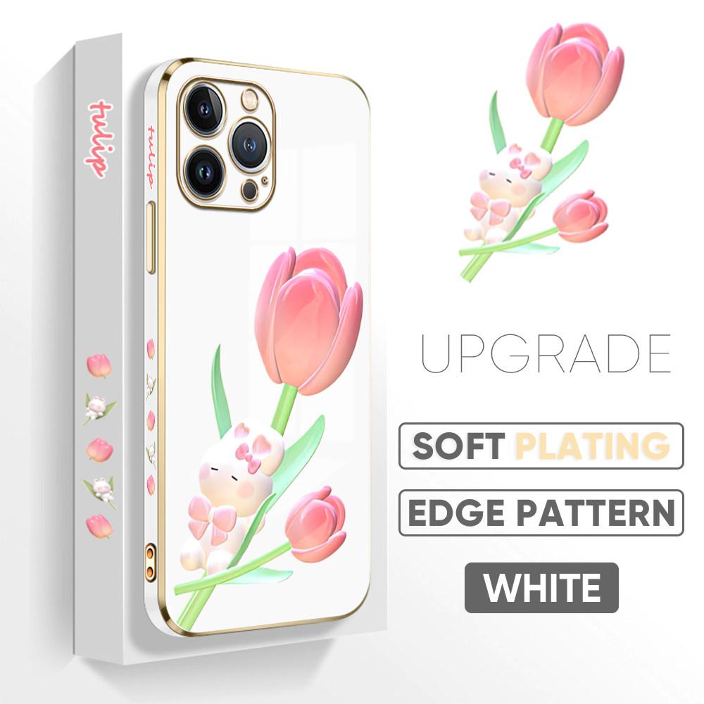 For iPhone 16 15 Max Samsung S24 S23 Plus A15 A35 A53 A73 Xiaomi 11T 12T 13T Redmi 13C Cute Rabbit Flower Design Soft TPU Phone Case