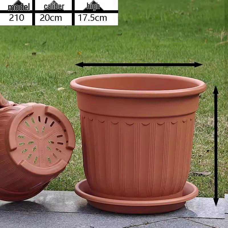 

Red Plastic Imitation Ceramic Flower Pots with Saucer (3-Pack)