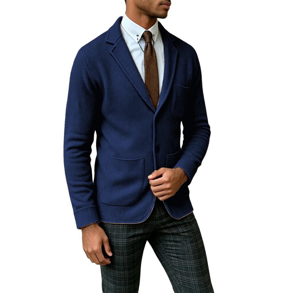 Men's Lapel Cardigan Suit Jacket Color, Lightweight Knit for Fall Winter
