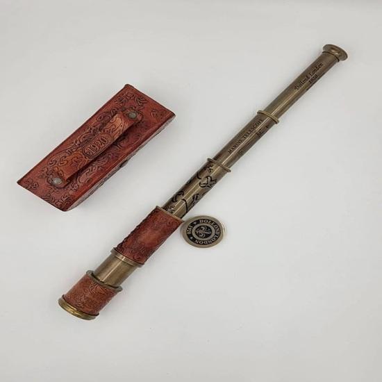 Brass Dollond London Telescope 1920 Spyglass with Leather Case, Nautical Decor Collectible Gift 40.64 cm