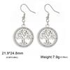 Tree of Life Women's Earrings Stainless Steel Gold Clear Zircon Round Pendant Dangle Earring Amulet Jewelry Gift