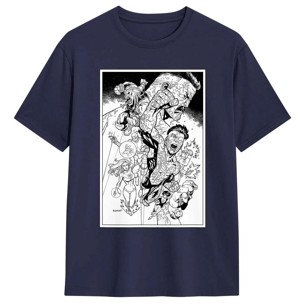 Summer Fashion Trendy Tee Unisex Women Invincibles Character Montage T Shirt Cotton Clothes Leisure Short Sleeve Crewneck Tees