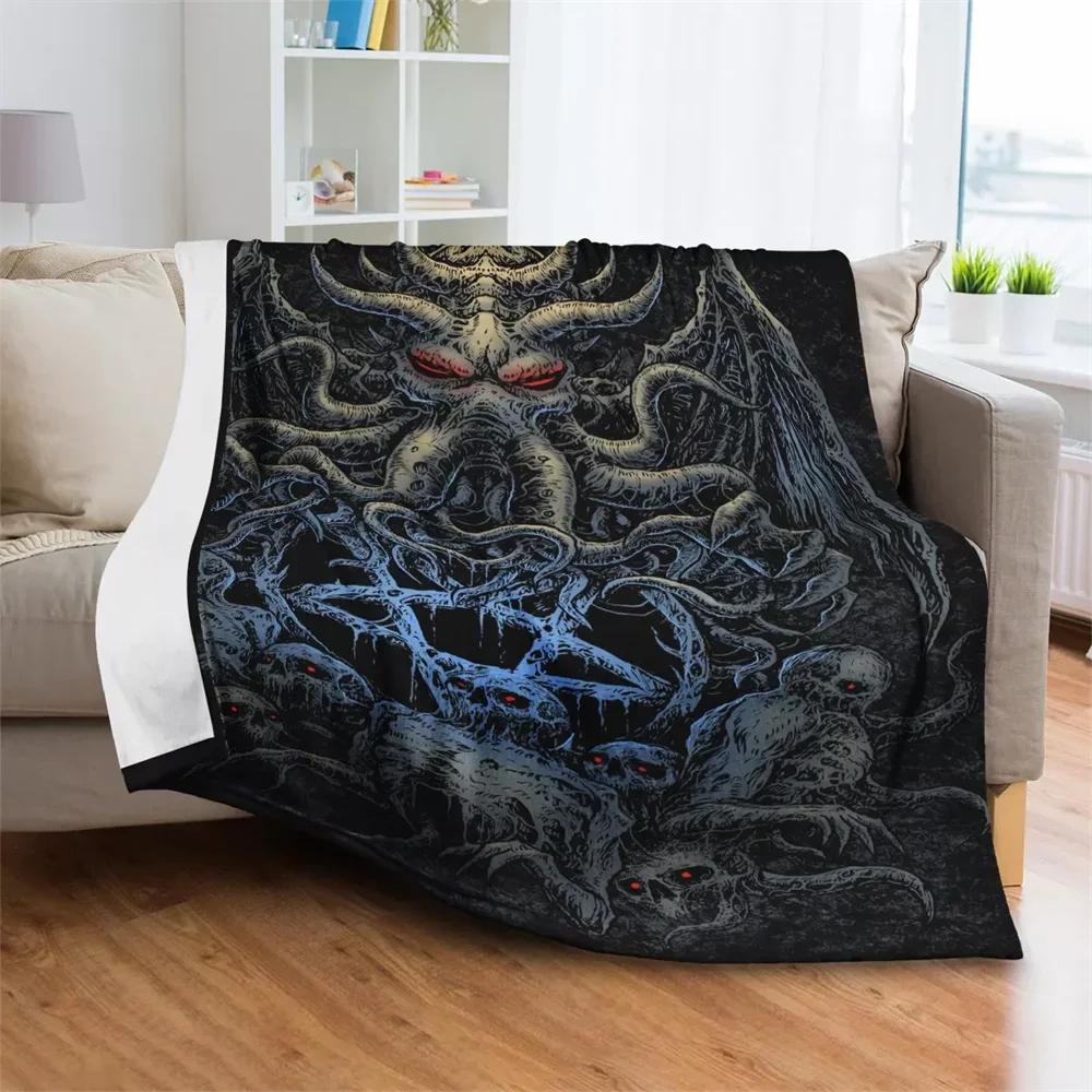 Gothic Punk Style Plush Throw Blanket for Bedroom Death Skull Printed Throw Blankets Special Halloween Gifts for Teenager Adluts