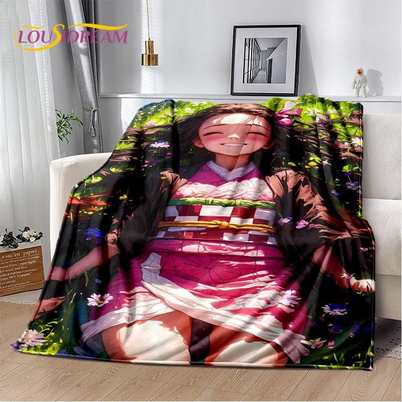 3D Demon Slayer Anime Kamado Nezuko Tanjirou Cartoon Blanket Soft Throw for Home Bedroom Bed Sofa Picnic Cover Child