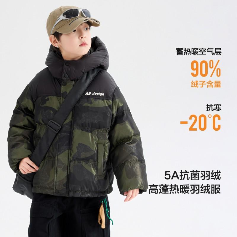 Boys Winter Camo Color Block Puffer Jacket Kids Warm Waterproof Down Coat
