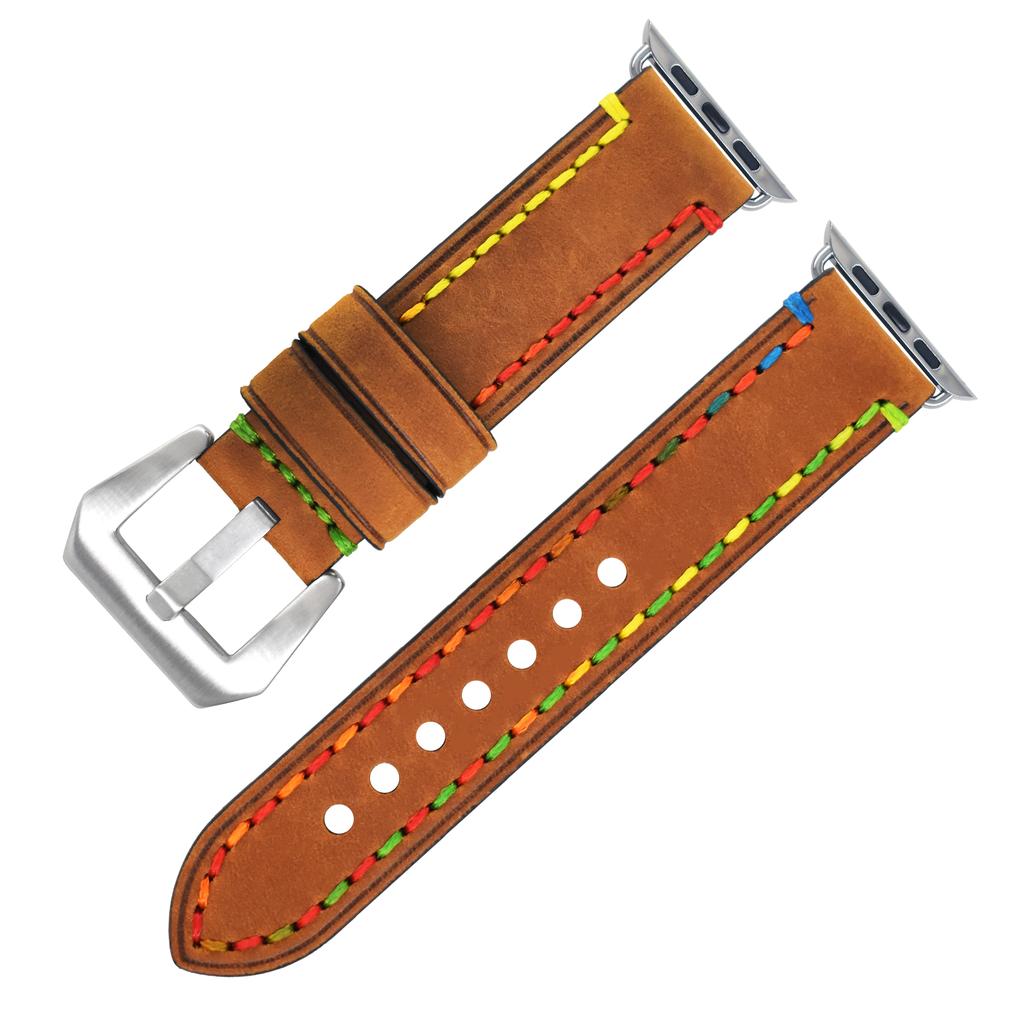 Handmade Genuine Leather Watch Bands for Apple Iwatch Series 8 7 6 5 4 3 2 1 with Colored Thread Fashion Luxury Charm Beautiful