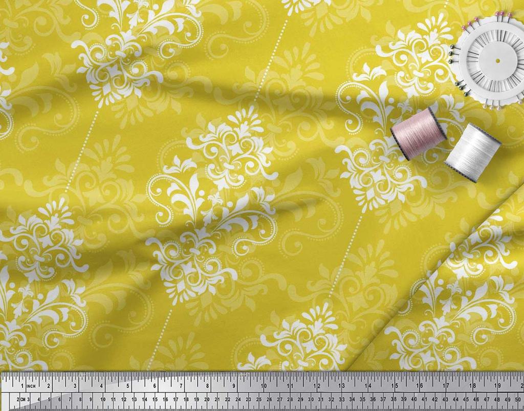 Soimoi Japanischer Krepp-Satin-Stoff mit filigranem Damast-Druck, Meterware, 42 Zoll
