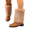 Women's Plus Size New European American Style Furry Patchwork Chunky Heel Round Toe Western Cowboy Knee High Boots