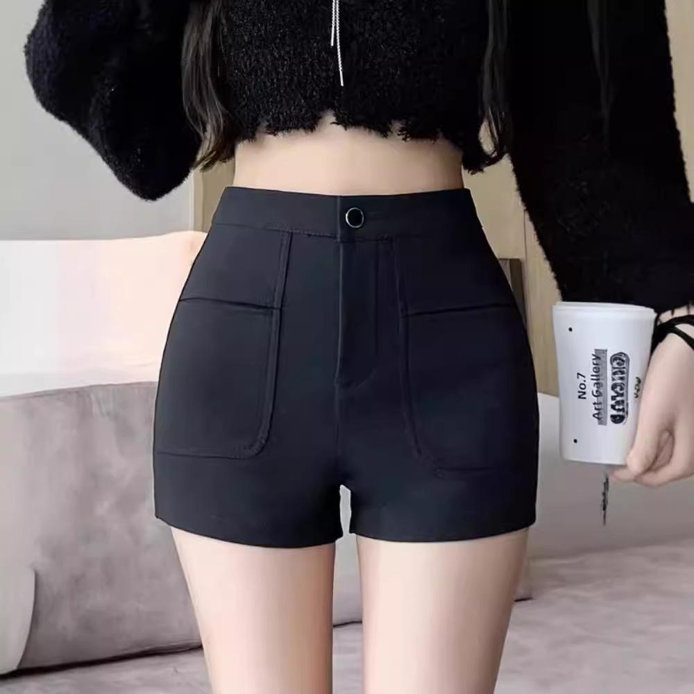 Women's High Waist Black Suit Shorts - Autumn/Winter 2024 A-Line Hip-Hugging Bootcut