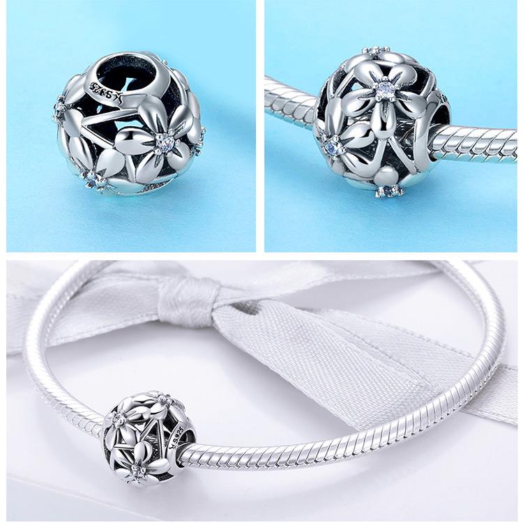 S925 Silver Flower-Shaped Oil Drop Bead Accessory SCC729