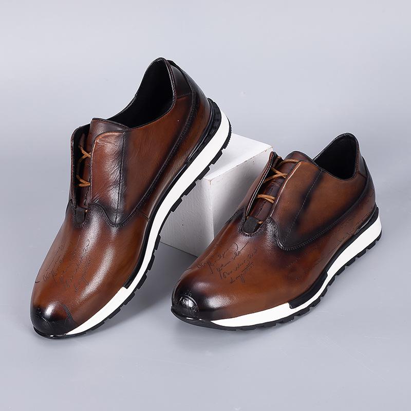 Fashion Luxury Mens Sneakers Genuine Leather Lace-Up Comfortable Oxford Vintage Casual Shoes for Men Outdoor Walking Flat Footwear