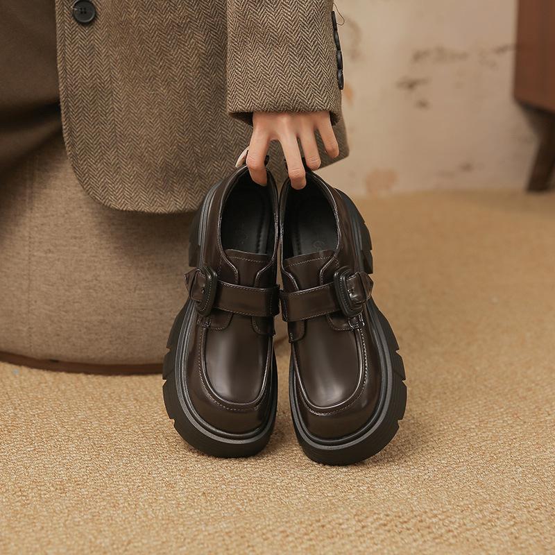 

Женские туфли из маленькой кожи на толстой подошве, ретро, черные, в студенческом стиле, одинарные, женские маффины 40 коричневый