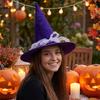with Lace Velvet Dark Witch Hat Wide Brim Pointed Mage Hat Halloween Decor Hat  Masquerades