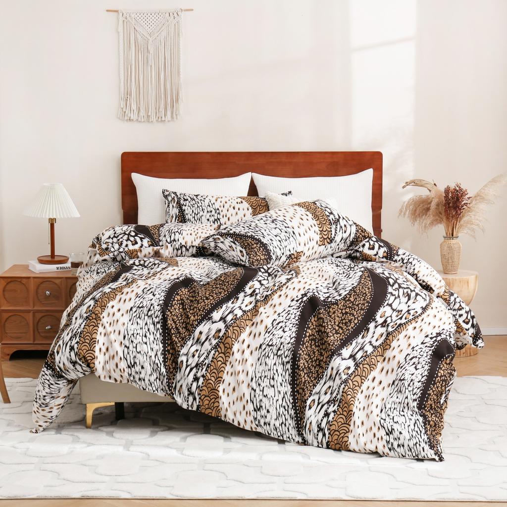 Full/King Leopard Duvet Cover Reversible Wild Animal Skin Print Bedding Set for Gril Women Luxury Abstract Geometric Quilt Cover