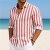 Men's Striped Pattern Printed Long Sleeve Shirts Casual Cardigan New Button Holiday Fashion Shirts