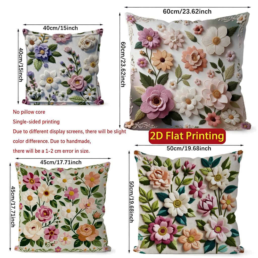 2D Vintage Embroidered Floral Throw Pillow Covers** Pattern Cushion Cover Suitable For Sofa Bedroom Car Pillow Cover