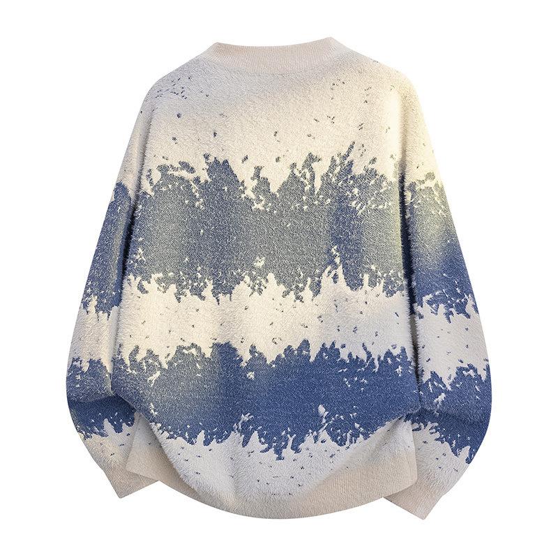 Pullovers Long Sleeves Sweaters Unisex Sweater Autumn and Winter Gradient Colour Wool Sweater Couples Loose Round Neck Bottoming Knit Sweater Men