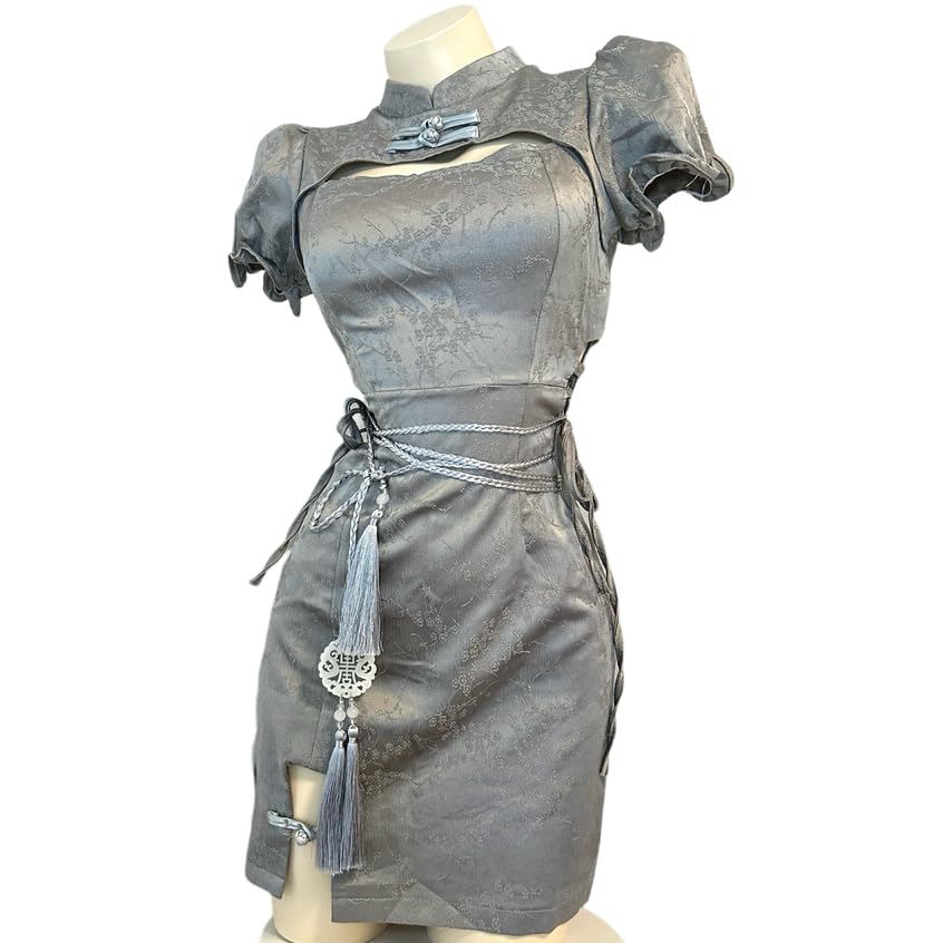 Chinese Chinese One Chinese Short Waist Set of 2 [Rhowena] Dress, Cosplay, Sexy, Clothes, Piece, Modern, Style, Costume, Dress, Cute, Sleeve, Gray,