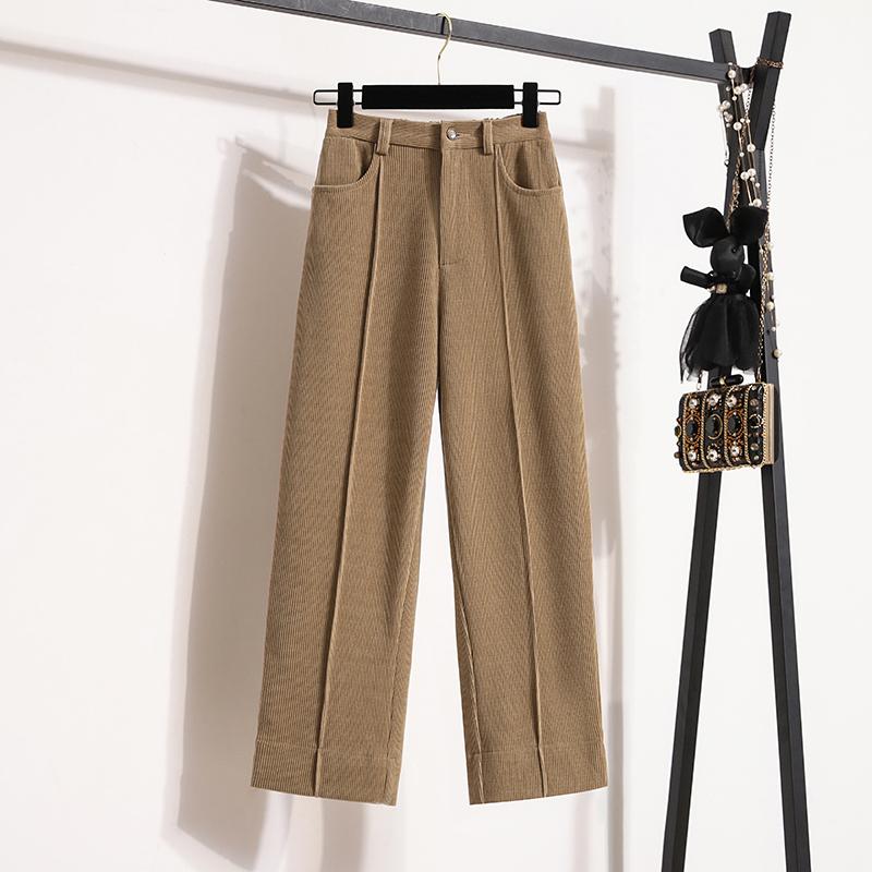 Dimanaf 2025 Autumn Plus Size Corduroy Trousers New Women Clothing Fashion Loose Pleated Vintage Pants