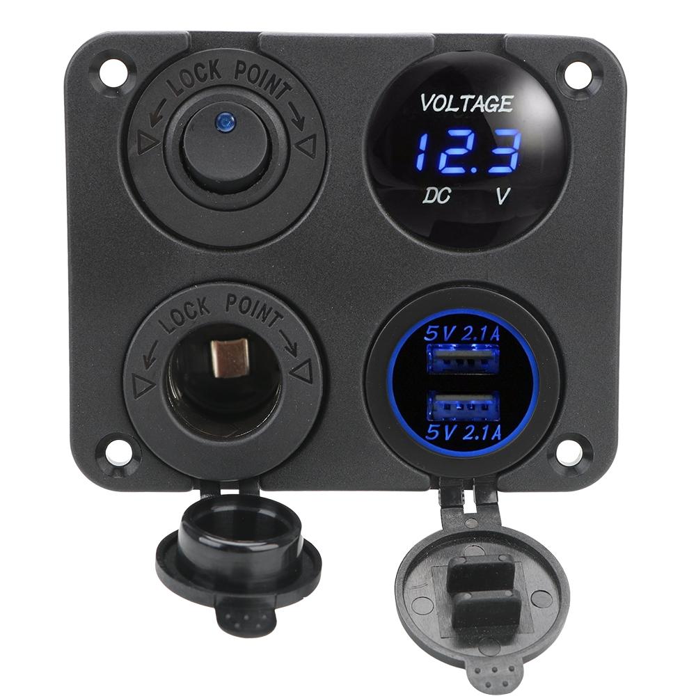 4 In 1 Car Charger Dual USB Charger for Boat Marine RV Truck Camper Vehicles 4.2A Voltmeter 12V ON-OFF Switch Interior Parts