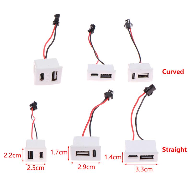 1Pcs Double Layer White/Black USB Female Base Type-c Socket USB Lamp Charging Socket Power Socket 2P With Cable Connector