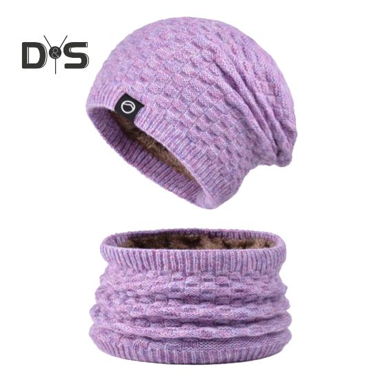 

2 шт./комплект женский зимний шарф шапка комплект толстый вязаный теплый нескользящий эластичный ухо защита ветрозащитный шапка зимняя на открытом воздухе для велоспорта катания на лыжах утеплитель для шеи фиолетовый