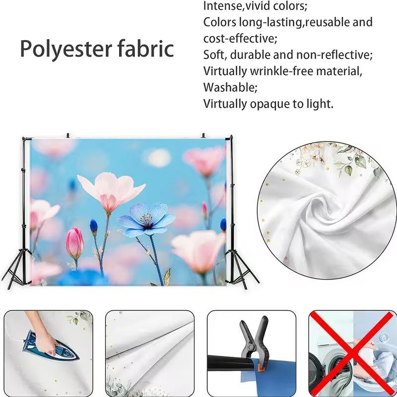 2D Pink Blue Flower Backdrop Spring Floral Banner for Photoshoot