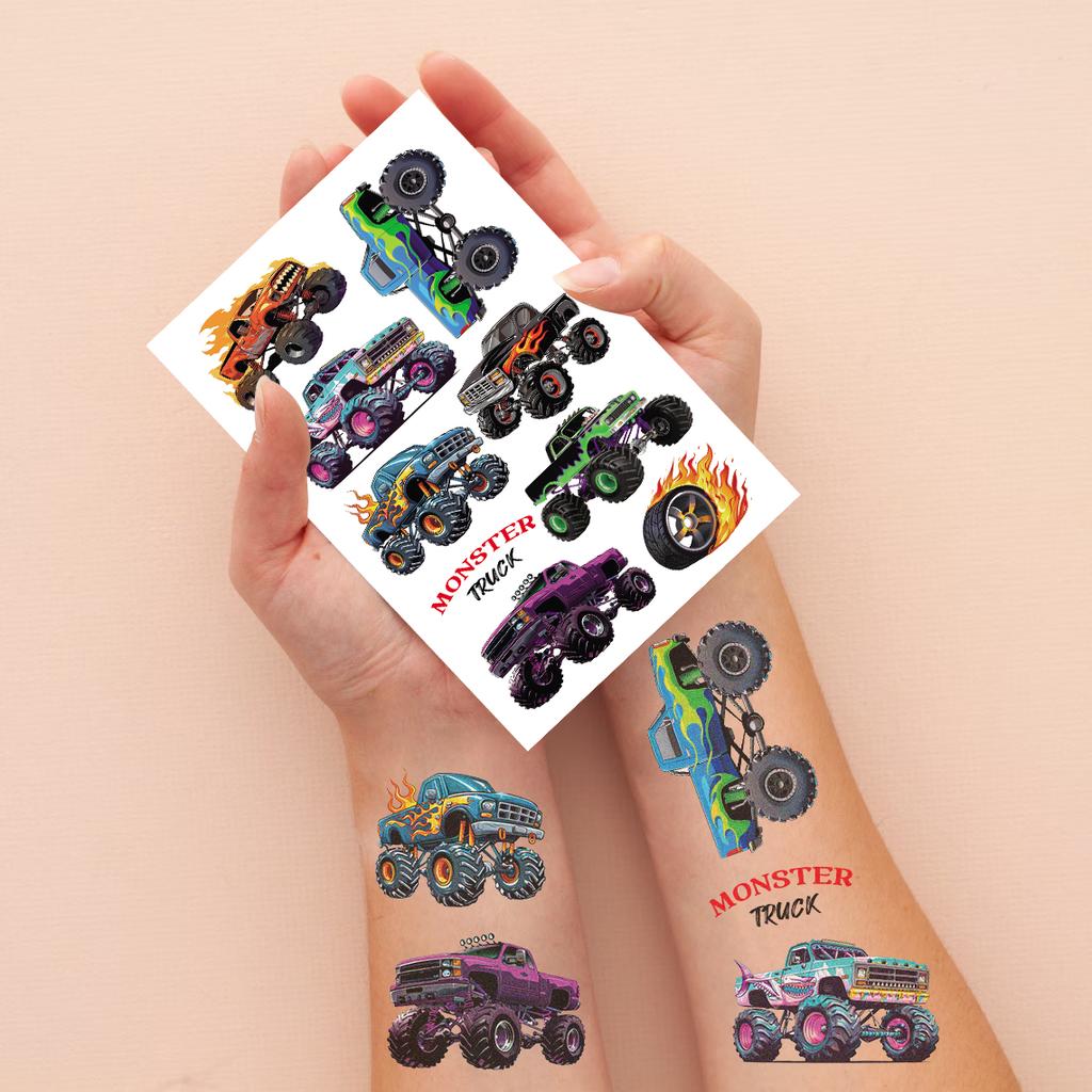 10 Sheets Monster Truck Tattoo Sticker Cartoon Waterproof Sweat Fun Face Arm Temporary Tattoo Sticker Set