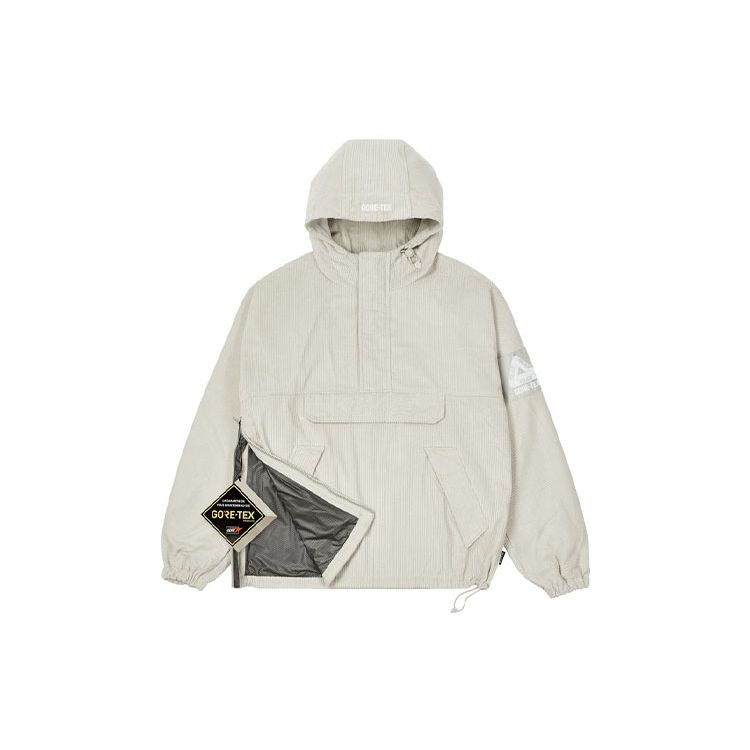 Palace X Gore-Tex Corduroy Jacket Stone Logo Print Half-Zip Hooded Jacket Unisex Jacket Gray P21GT025