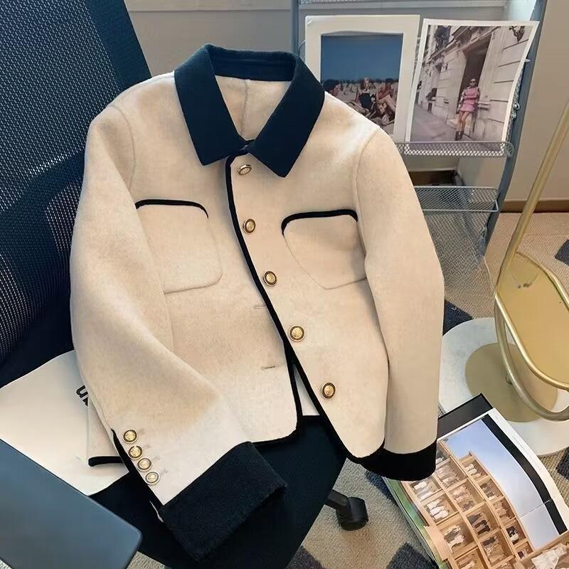 

Женское корейское стильное шерстяное пальто, короткая куртка, весна-осень, твидовый топ, короткое пальто