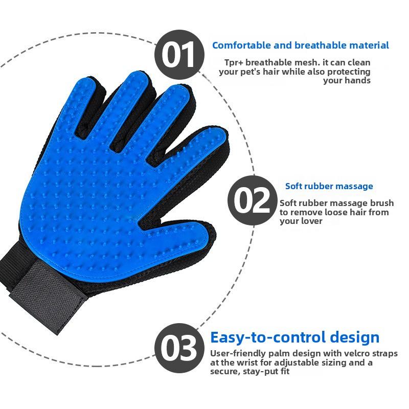 Rubber pet grooming gloves for removing loose fur, pet hair removal brush, cleaning scraper, cat pet hair brush, 5-pack.