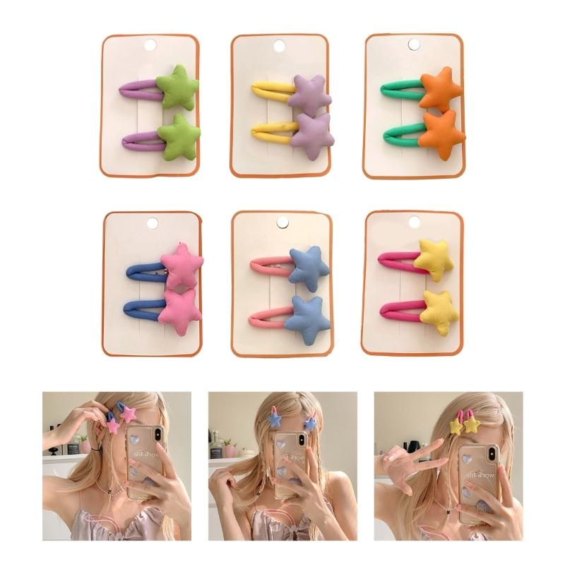 Star Snap Hair Clip Y2K Non-slip Colorful Hair Barrettes Metal Sponge Star Shaped Hairpins Cute Hair Clip for Teen