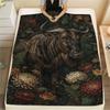 1PC Dark Floral Wildlife Print FlAannel Blanket, High quality Comfortable for All Seasons, Home Decor, Warmth and Comfort