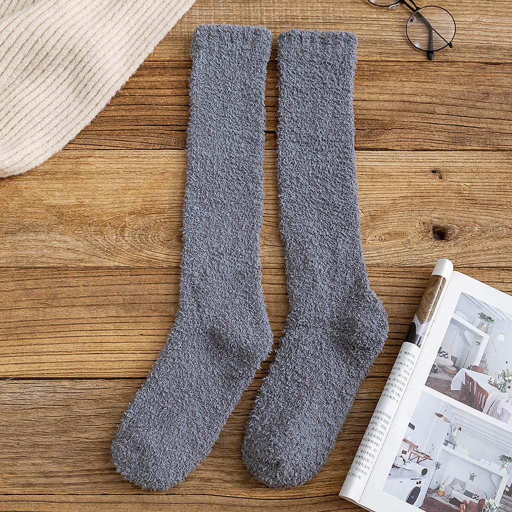 Soft Plush Knee High Socks for Women Cozy Indoor Floor Socks Fuzzy Winter Sleep Socks Comfortable Lounge Socks for Home Use