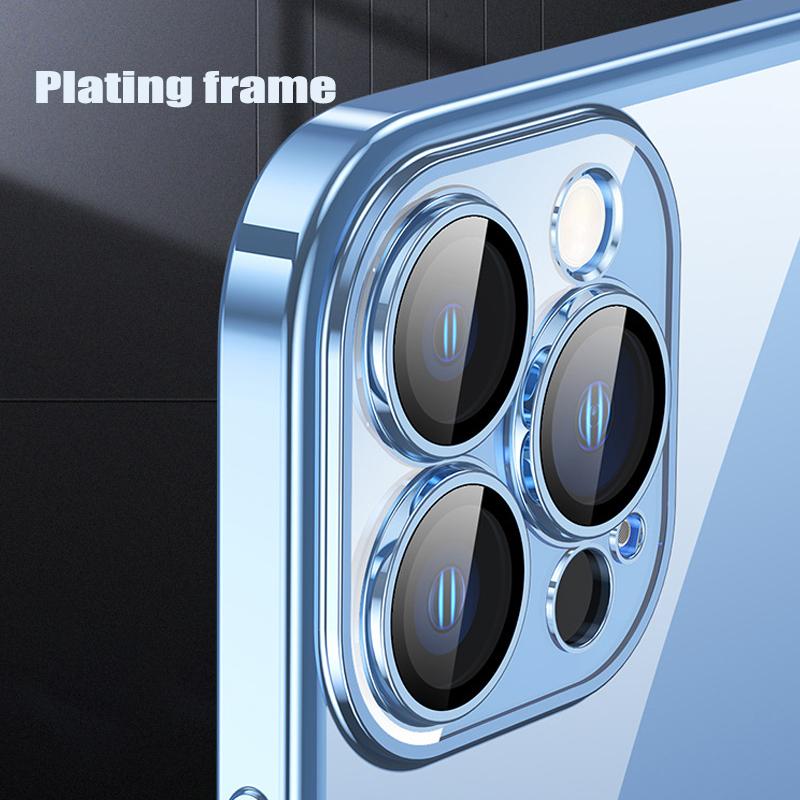 Plating Frame With Lens Protection Film Clear Phone Case For Iphone 14 13 12 11 Pro Max Xs Mini Xr X 7 8 Plus Se 2022 2020 Cover
