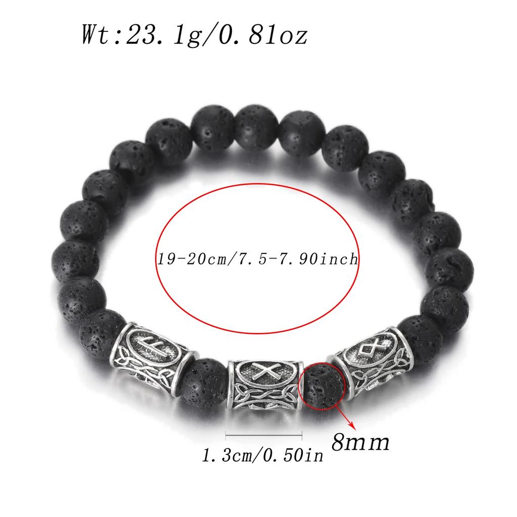 Viking Men Bracelet Norse Runes Stone 8mm Natural Jade Sodalite Turquoise Lava Beads Jewelry Bangles Homme Pulseras