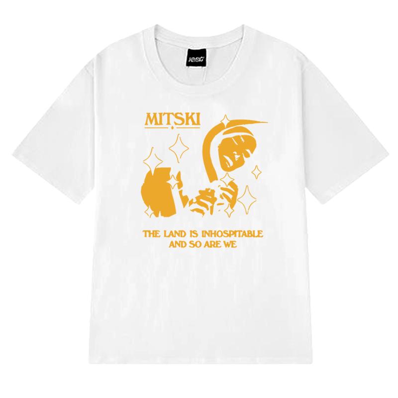 Fashion The Land Is Inhospitable Print short sleeve T-shirts Unisex Mitski New Album T shirt Men Women summer 100% Cotton Tops