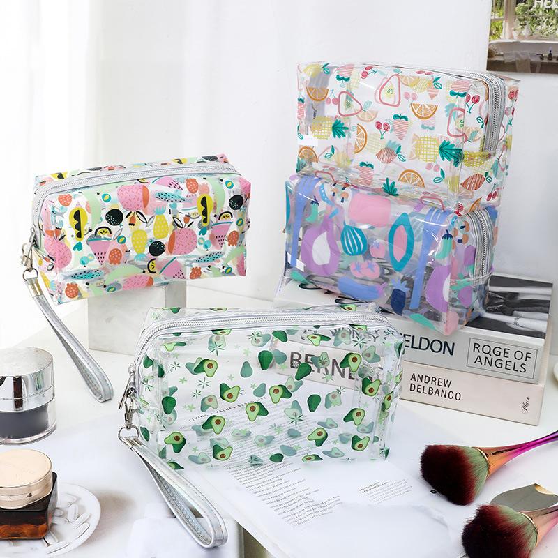 Storage Organizer Pvc Transparent Wash Bags Fruit Printed Cosmetic Pouch Large Travel Cosmetics Storage Makeup Accessory