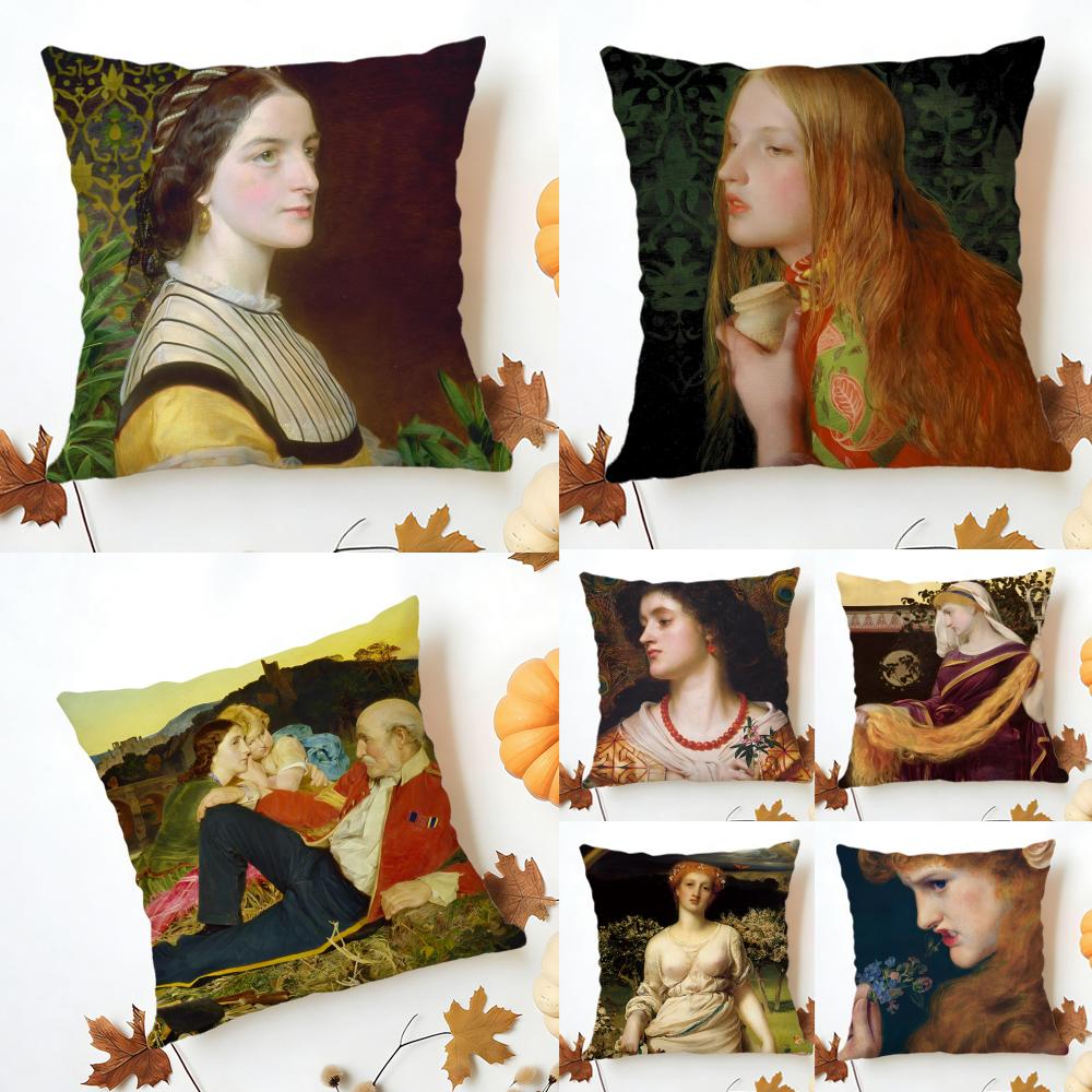 Elegant Classic European Fun Figures Painting Cushion Cover Washable Linen Pillowcase Soft for Sofa Bed Cozy Home Room Decor