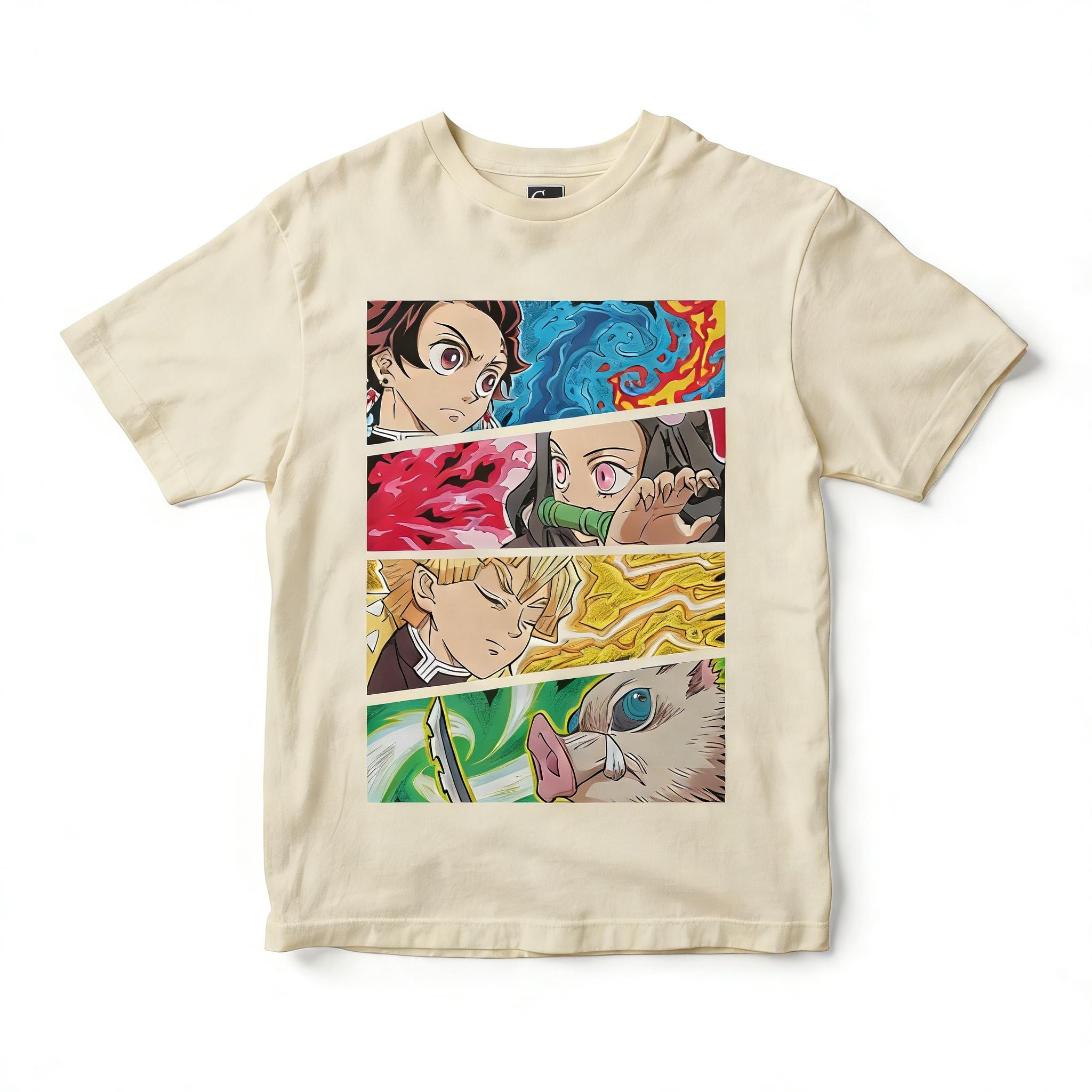 Unisexs Demon Slayer Anime TShirt 4 Panel Character Comic Black Cotton Tee Casual Otaku Streetwear for Daily Campus Home Wear S