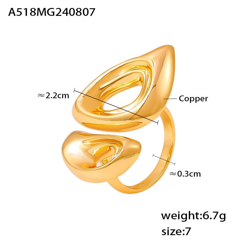18k Gold-Plated Open Ring for Women - European Geometric Pig Nose Design Size 7