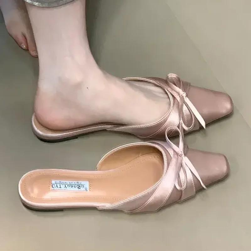 Fashion Summer Flats Women Slippers Fashion Slingback Mules Shoes Dress Elegant Woman Sandals Designer 2025 Trend Brand Chaussure Femme