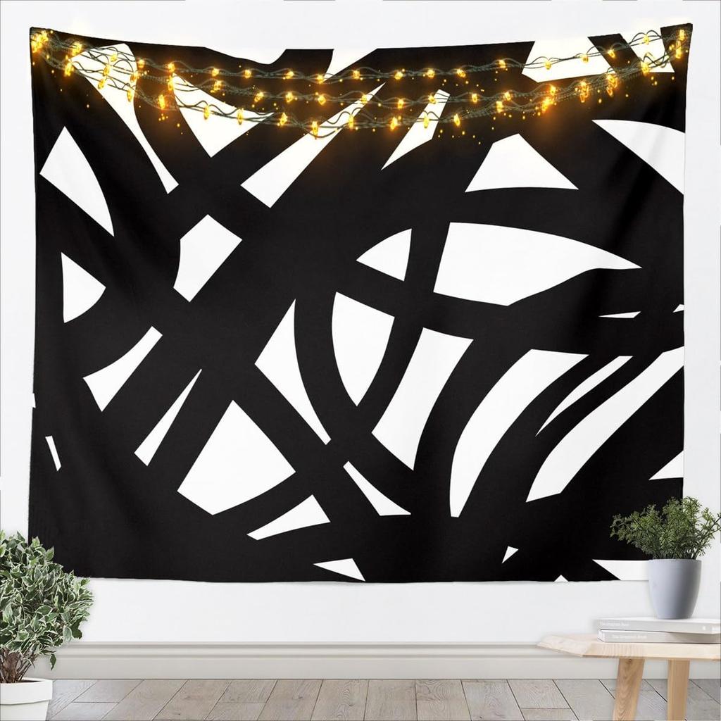 Stripes Wall Art Dark Black And White Tapestry For Kids Boys Girls Teens Room Decor Abstract Hanging Blanket Medium Geometric