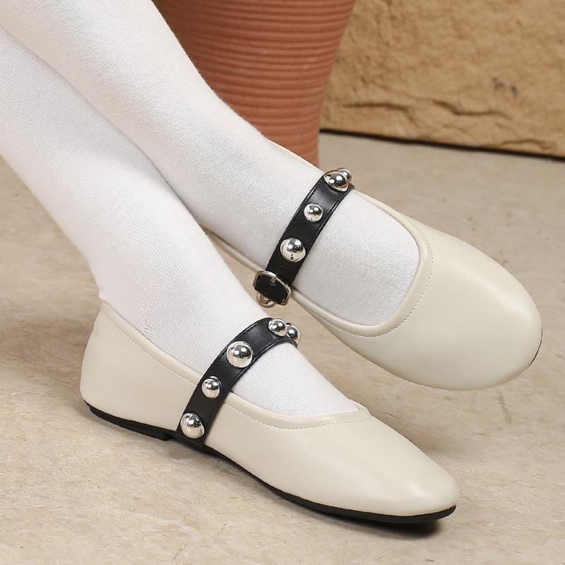 

Весенне-осенние туфли-бабушки мелкой посадки, однословные, с ивовыми шипами, кожаные балетки на плоской подошве, туфли Мэри Джейн, маленькие белые туфли 35