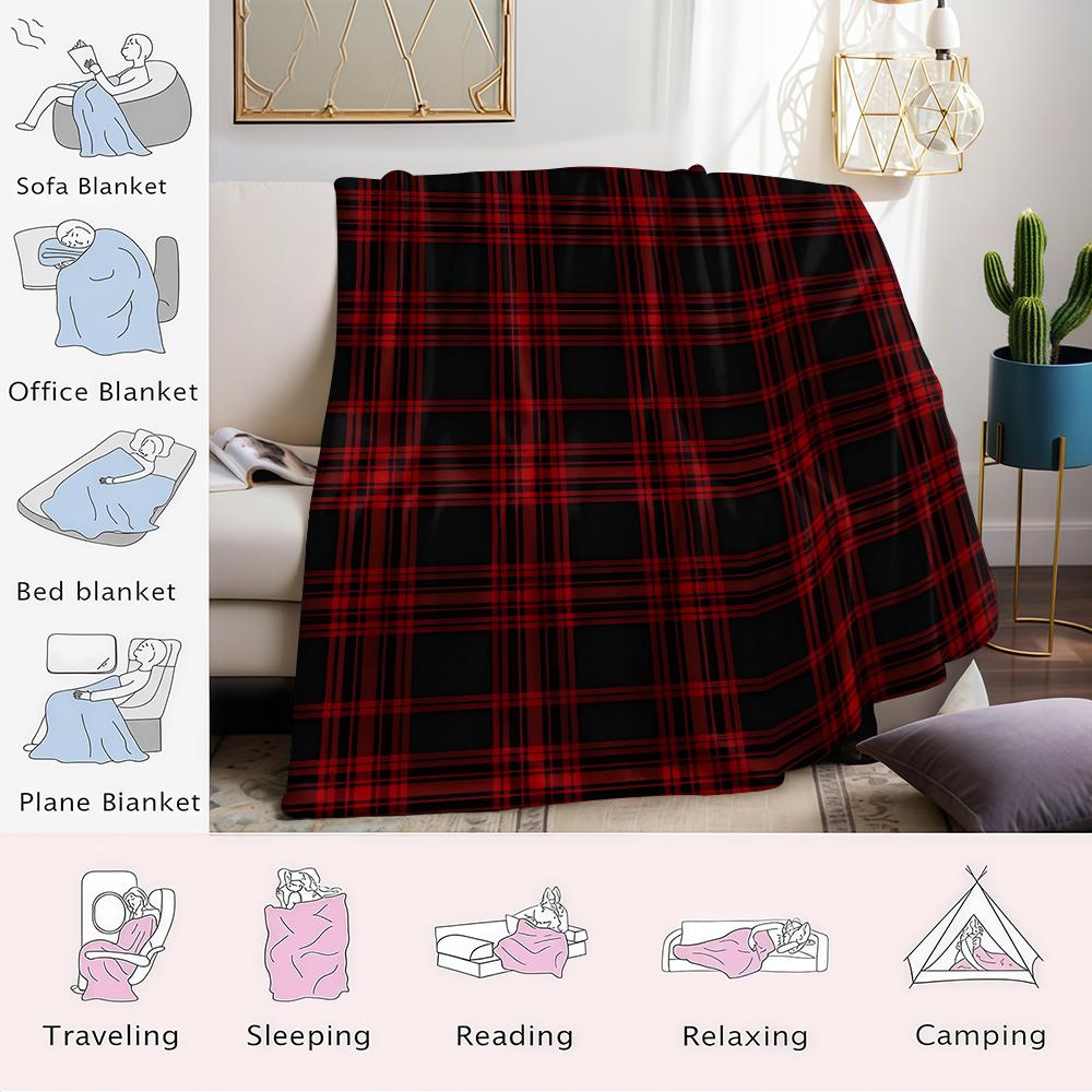 Scharlachrotes Karomuster Flanelldecke Warm Weich Halloween Weihnachten Sofa Warm Gemütlich Dekoratives Dekor Geschenk für Alle Jahreszeiten